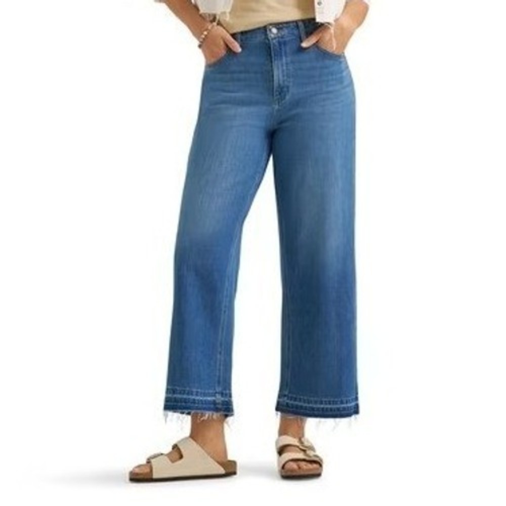 LEE High Rise Wide Leg Crop Ankle Jeans Size 8 Chester Blue Raw Hem Denim NWT